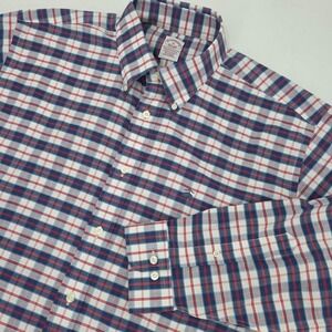 BROOKS BROTHERS TRADITIONAL BUTTON DOWN SHIRT MENS XL RED WHITE BLUE PLAID EUC